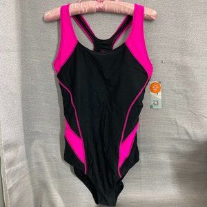MY CHARMO Women Padded Bra  Bathing Suit One Piece Sz SMALL Pink Black UPF 50+